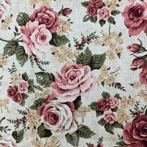 Vintage Cindy Oates floral rose cotton fabric 71.5” x 43”